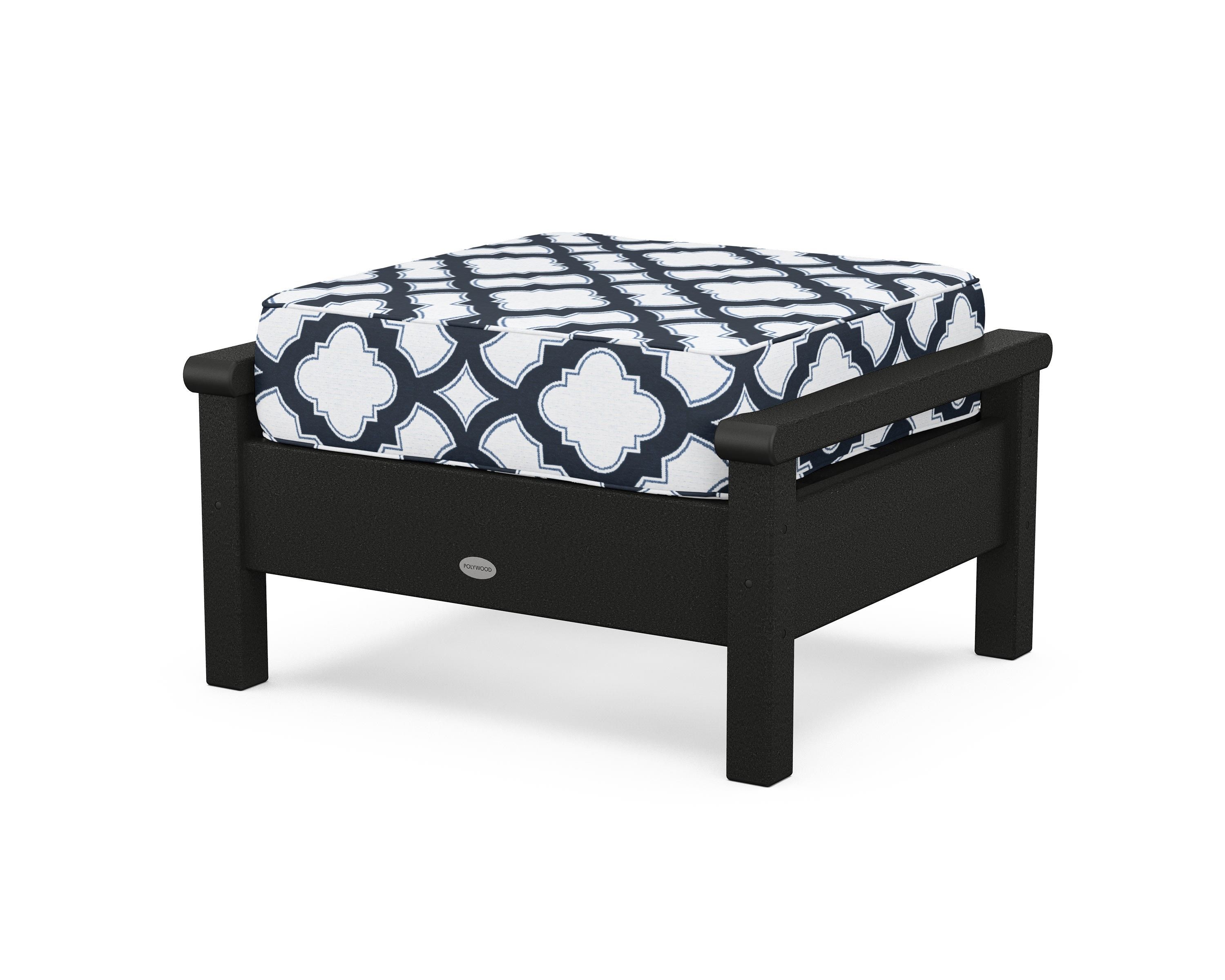 POLYWOOD® Harbour Deep Seating Ottoman in Black / Trellis Marine Indigo
