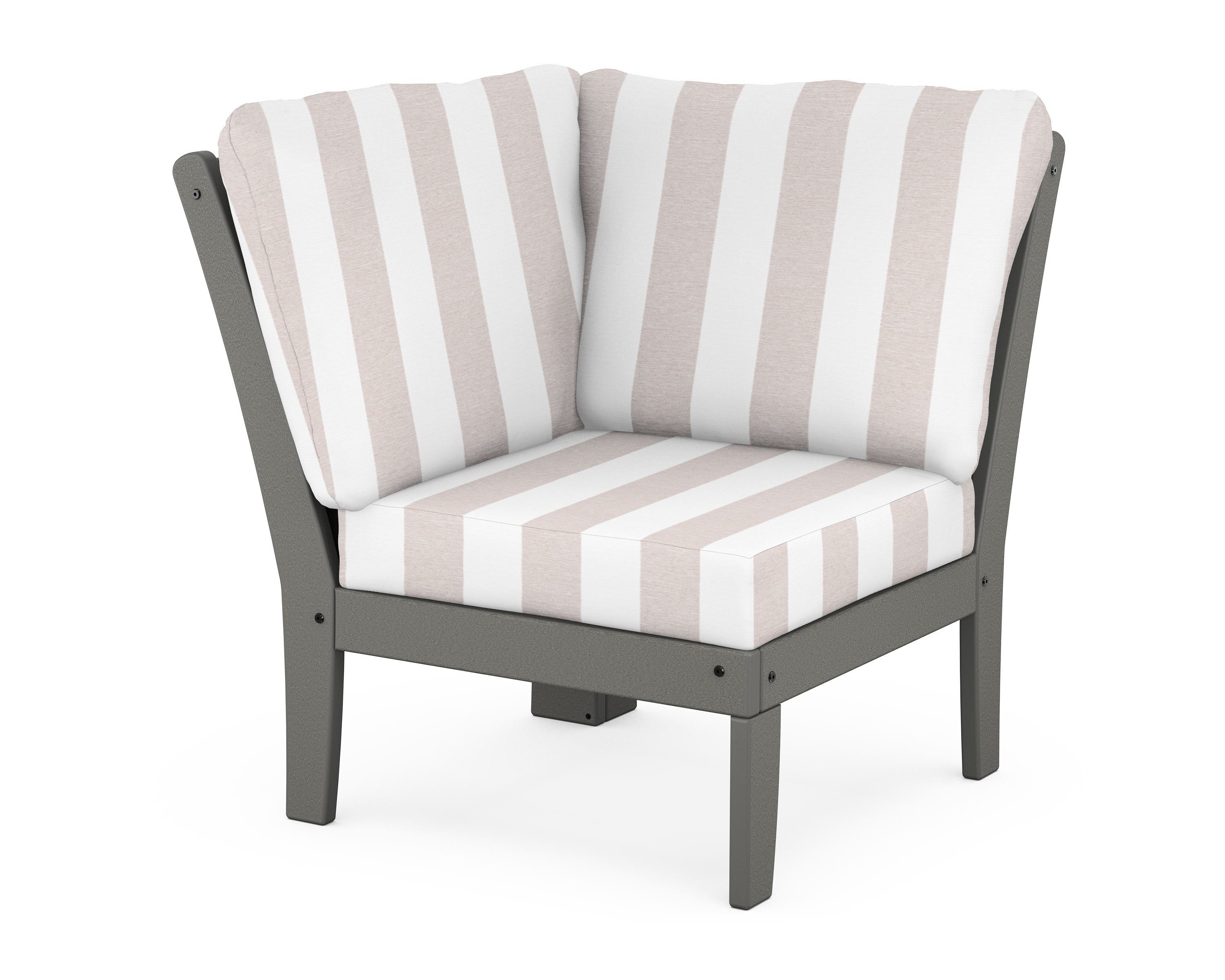 POLYWOOD® Braxton Modular Corner Chair in Slate Grey / Cabana Stripe Dune Burlap