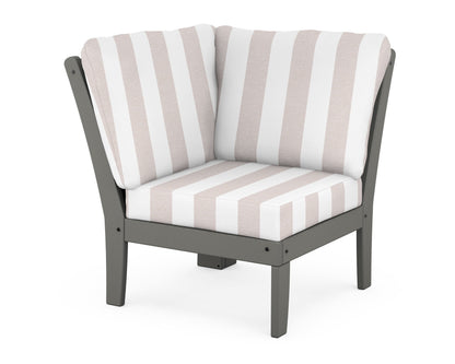 POLYWOOD® Braxton Modular Corner Chair in Slate Grey / Cabana Stripe Dune Burlap
