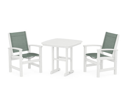 POLYWOOD® Coastal 3-Piece Dining Set in White / Dupioni Sea Mist Sling