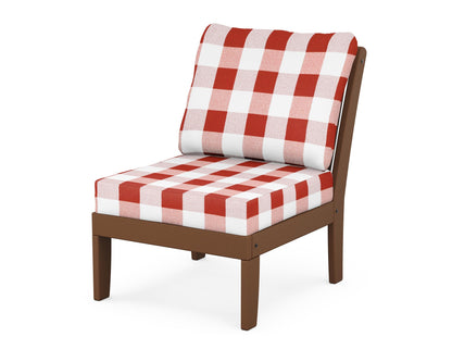 POLYWOOD® Braxton Modular Armless Chair in Teak / Buffalo Plaid Crimson
