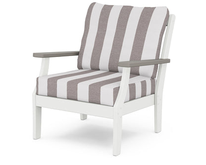 POLYWOOD® Braxton Deep Seating Chair in White / Driftwood / Cabana Stripe Grey Mist