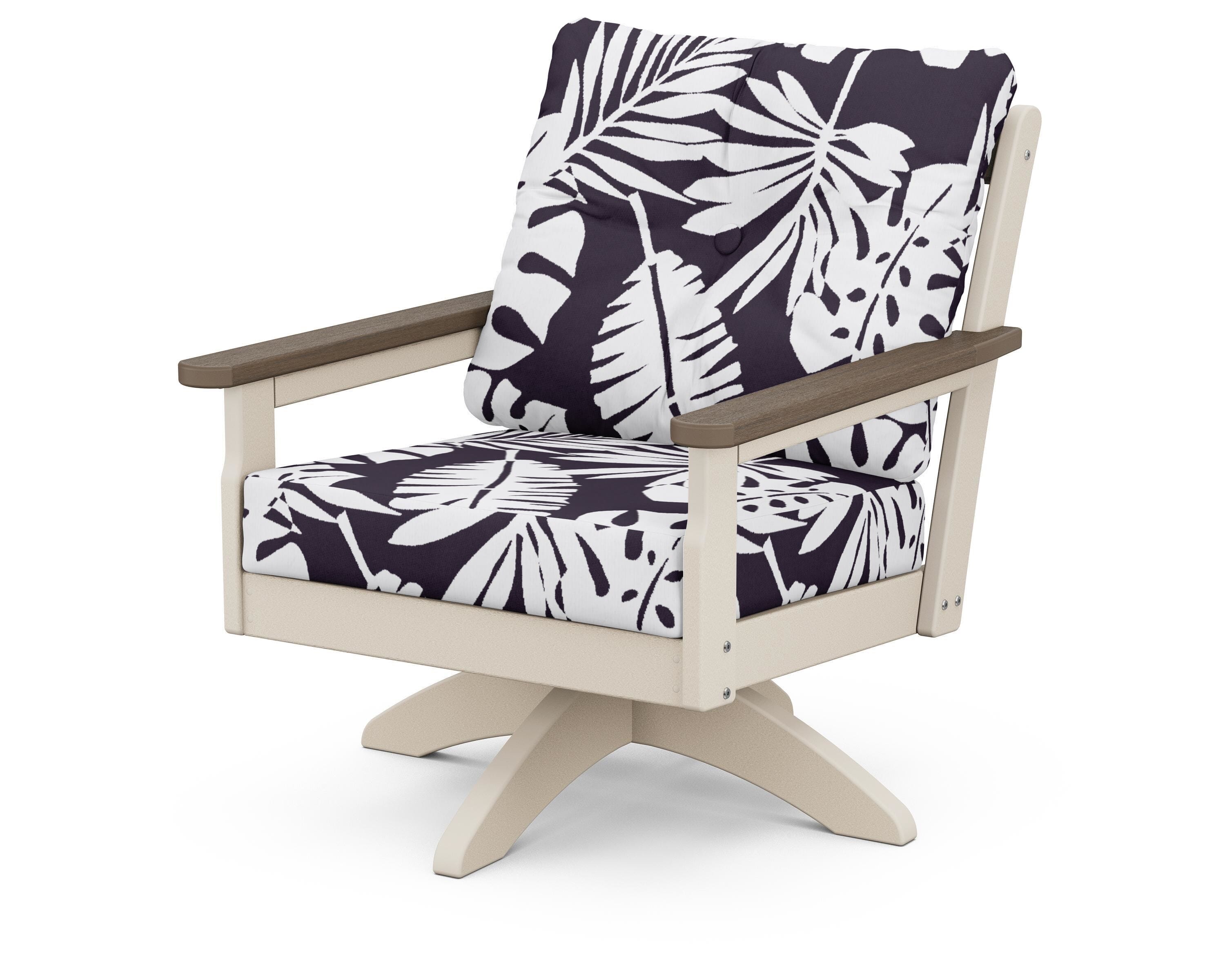POLYWOOD® Vineyard Deep Seating Swivel Chair in Sand / Kona / Leaf Navy