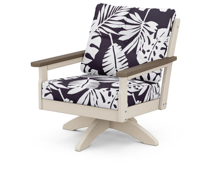 POLYWOOD® Vineyard Deep Seating Swivel Chair in Sand / Kona / Leaf Navy