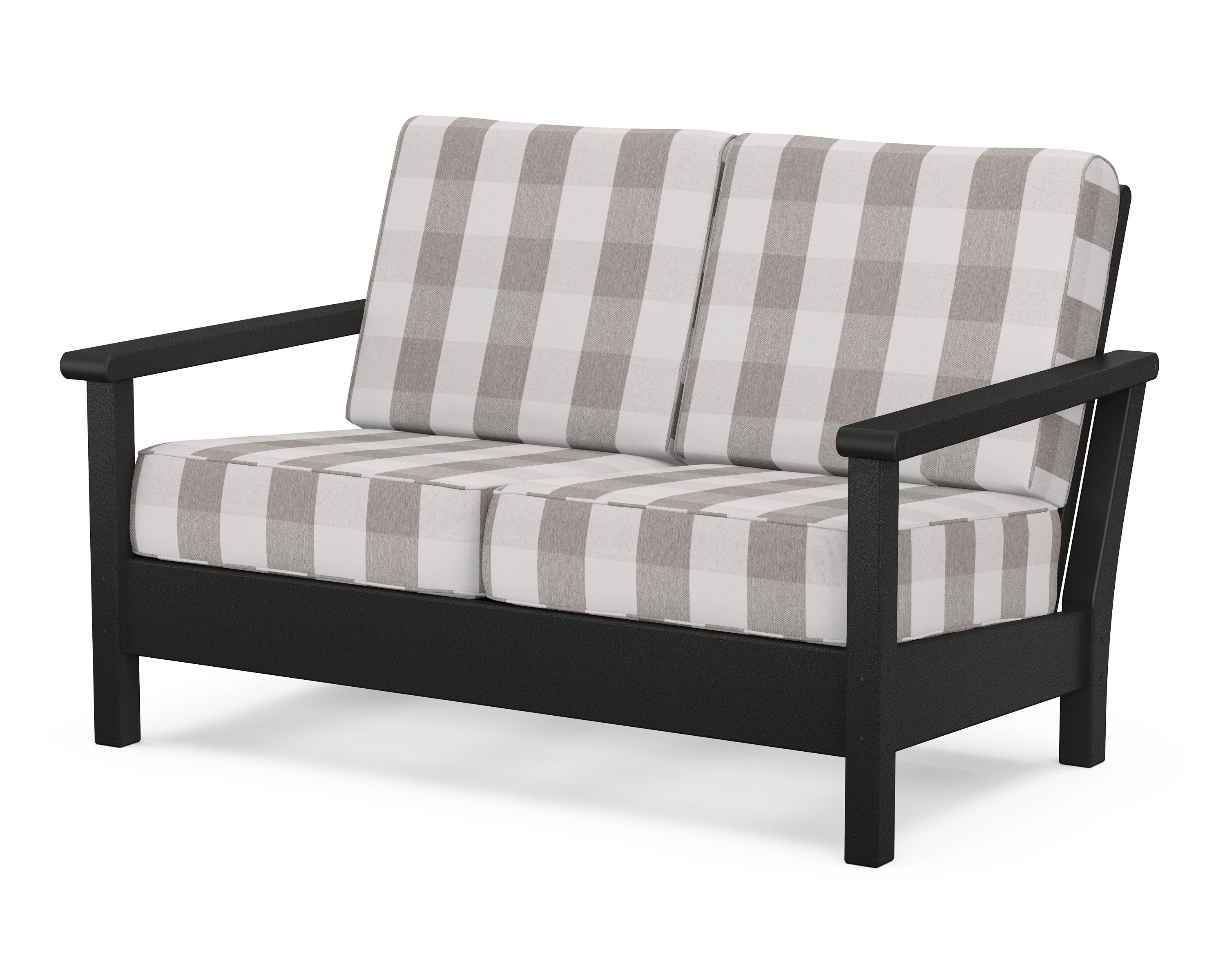 POLYWOOD® Harbour Deep Seating Loveseat in Black / Buffalo Plaid Grey Mist