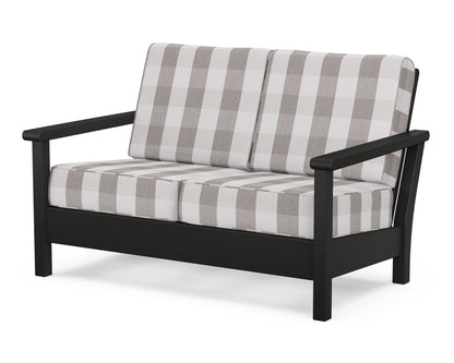 POLYWOOD® Harbour Deep Seating Loveseat in Black / Buffalo Plaid Grey Mist