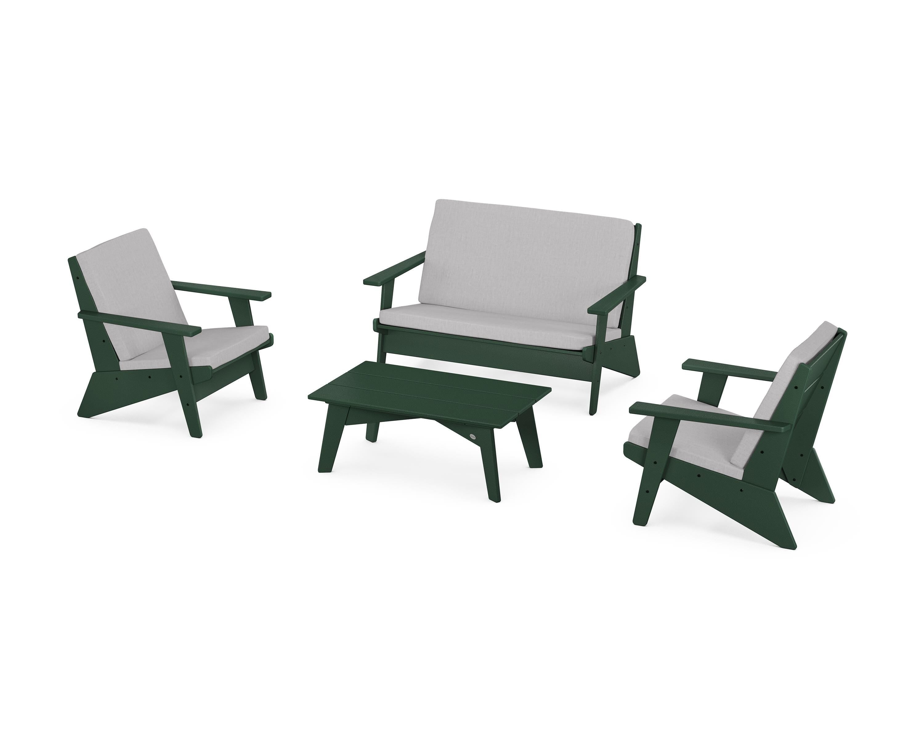 POLYWOOD® Riviera Modern Lounge 4-Piece Set in Green / Granite