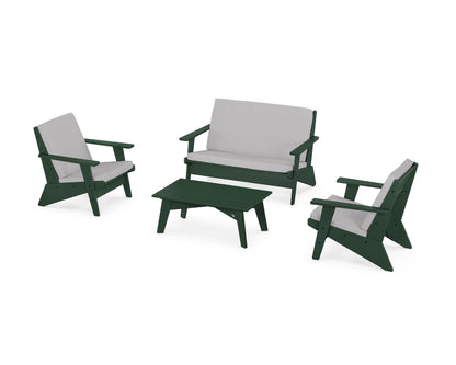 POLYWOOD® Riviera Modern Lounge 4-Piece Set in Green / Granite