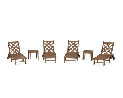 Country Living Wovendale 6-Piece Chaise Set with Wheels in Teak