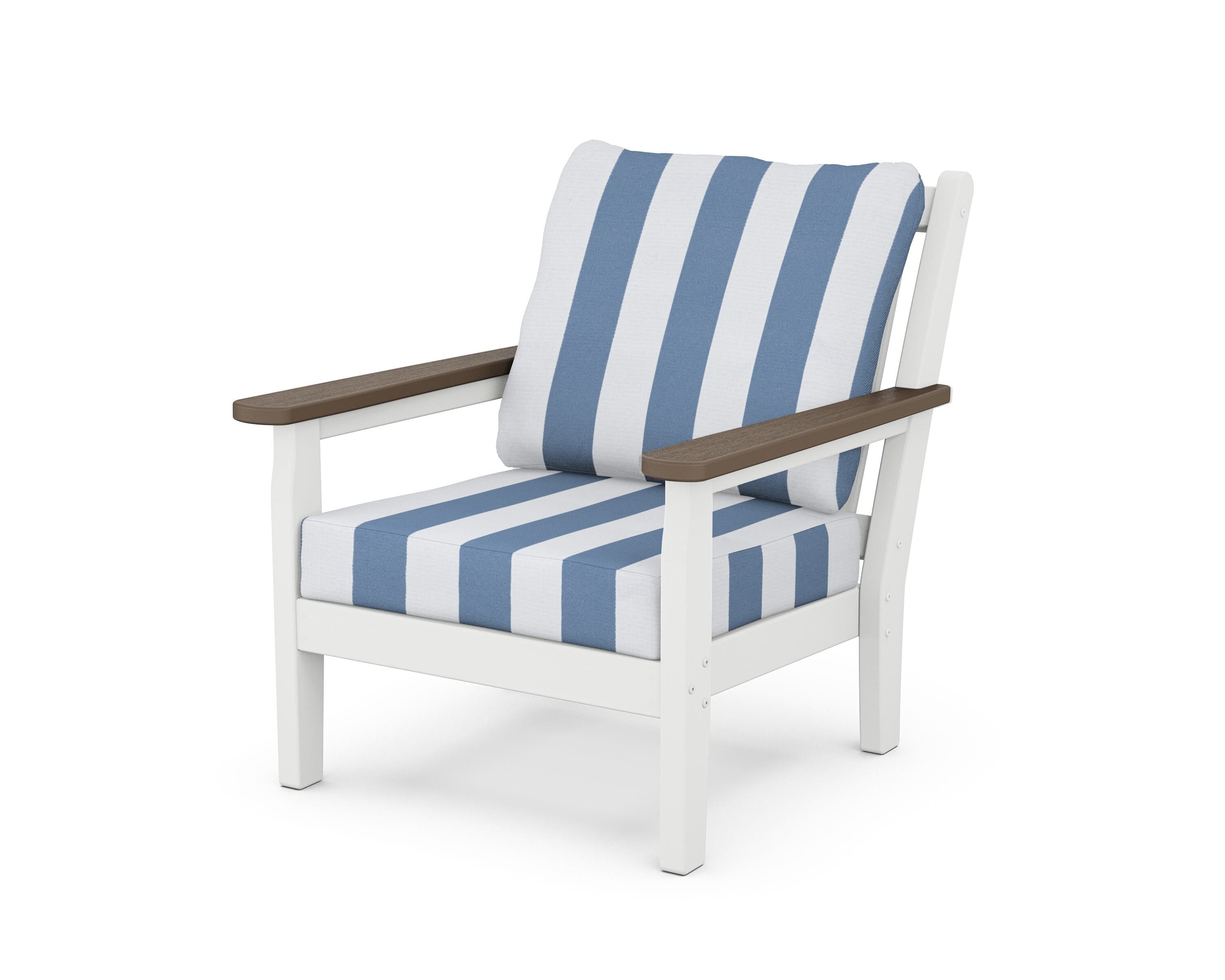 POLYWOOD® Chippendale Deep Seating Chair in White / Kona / Cabana Stripe Sky Blue