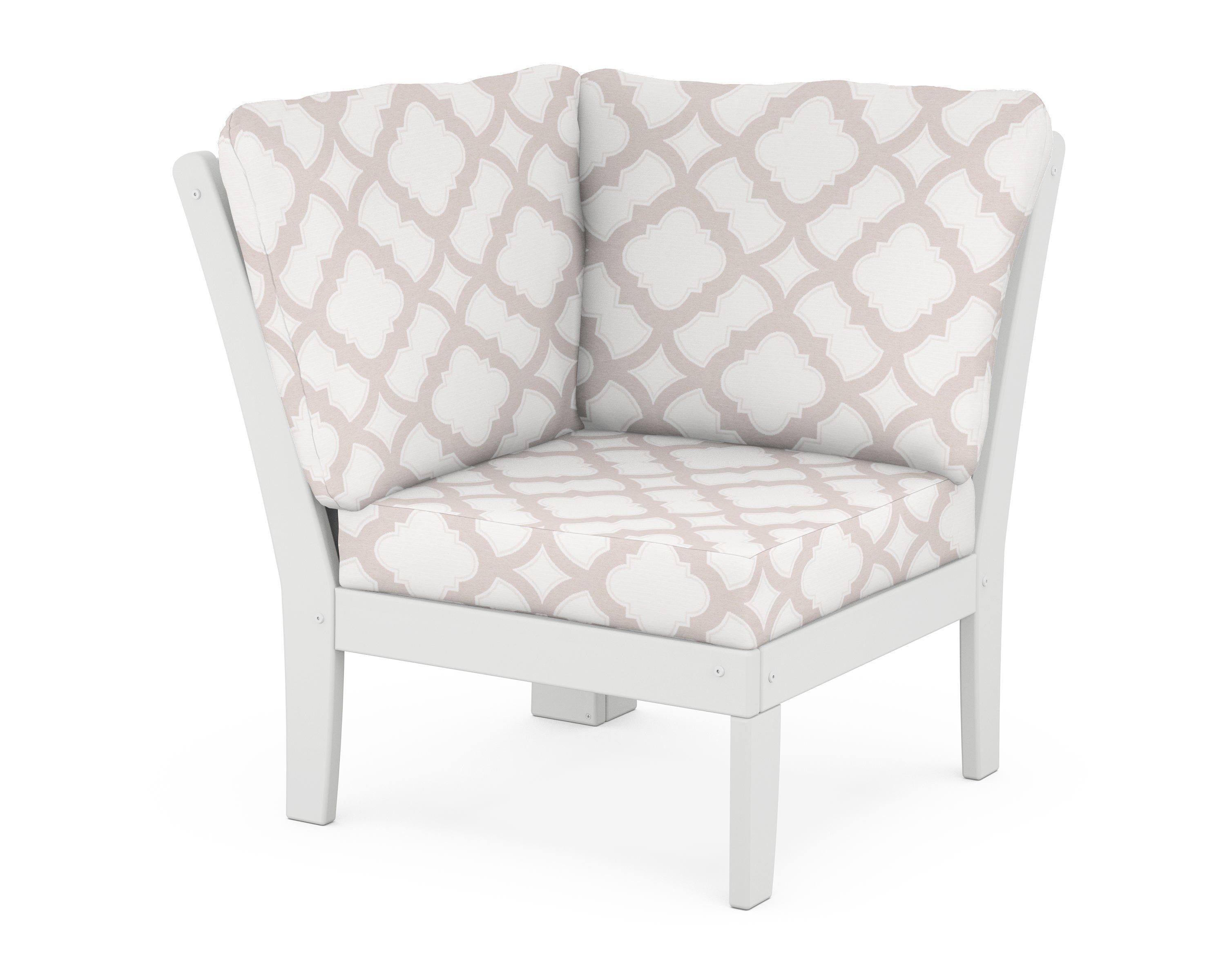 POLYWOOD® Braxton Modular Corner Chair in White / Trellis Dune Burlap