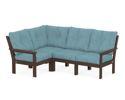 POLYWOOD® Vineyard 4-Piece Sectional in Mahogany / Lattice Sky Blue