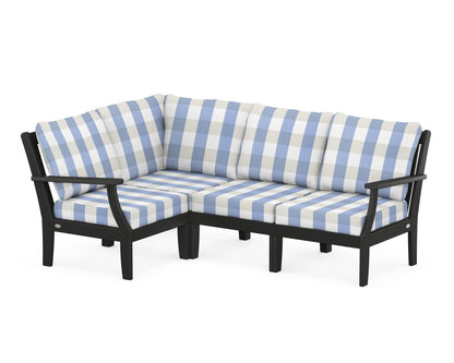 POLYWOOD® Braxton Modular 4-Piece Deep Seating Set in Black / Buffalo Plaid Sky Blue