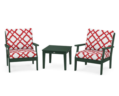POLYWOOD® Braxton 3-Piece Deep Seating Set in Green / Trellis Crimson