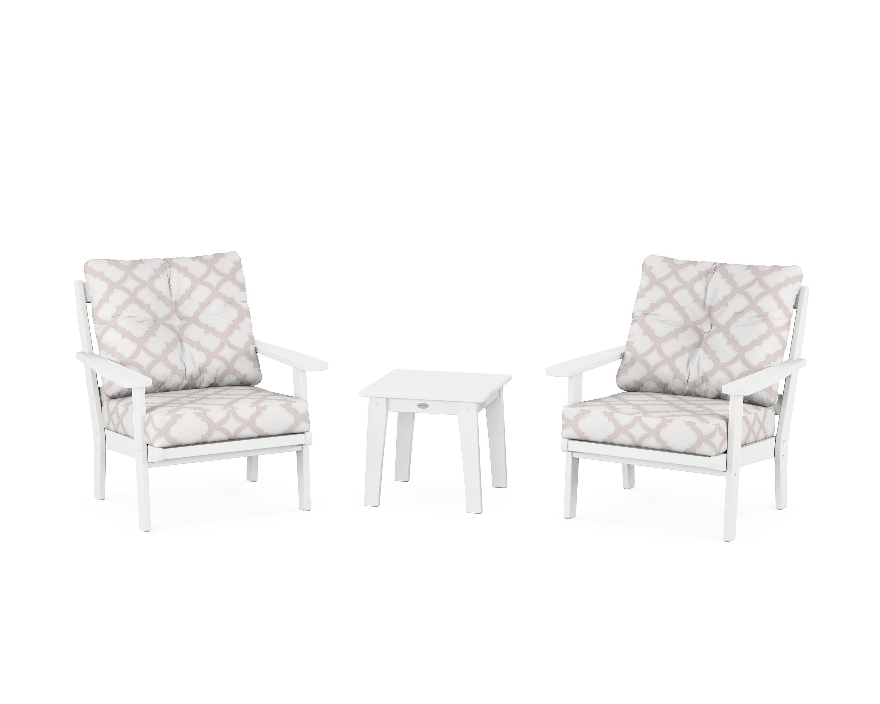 POLYWOOD® Mission 3-Piece Deep Seating Set in White / Trellis Dune Burlap