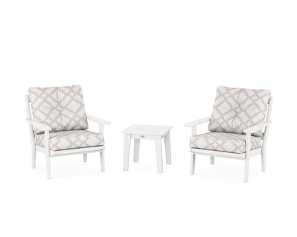 POLYWOOD® Mission 3-Piece Deep Seating Set in White / Trellis Dune Burlap