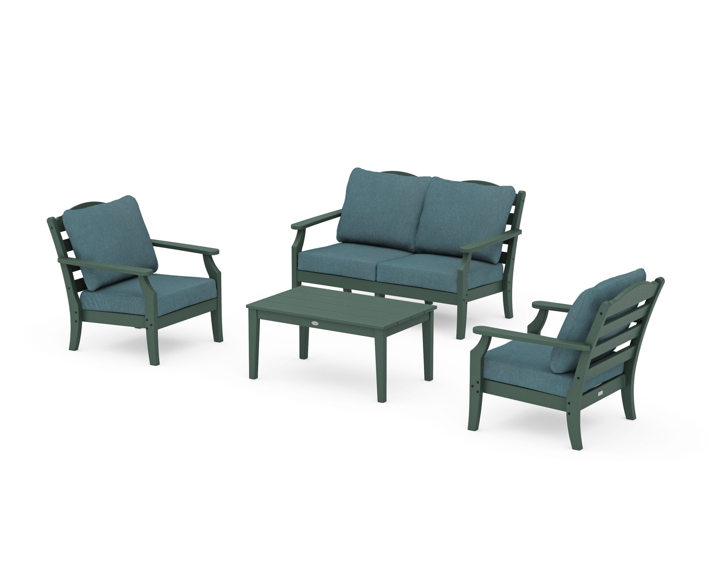 Draper James™ by  POLYWOOD® Savannah 4-Piece Deep Seating Set with Loveseat in Green / Ocean Teal