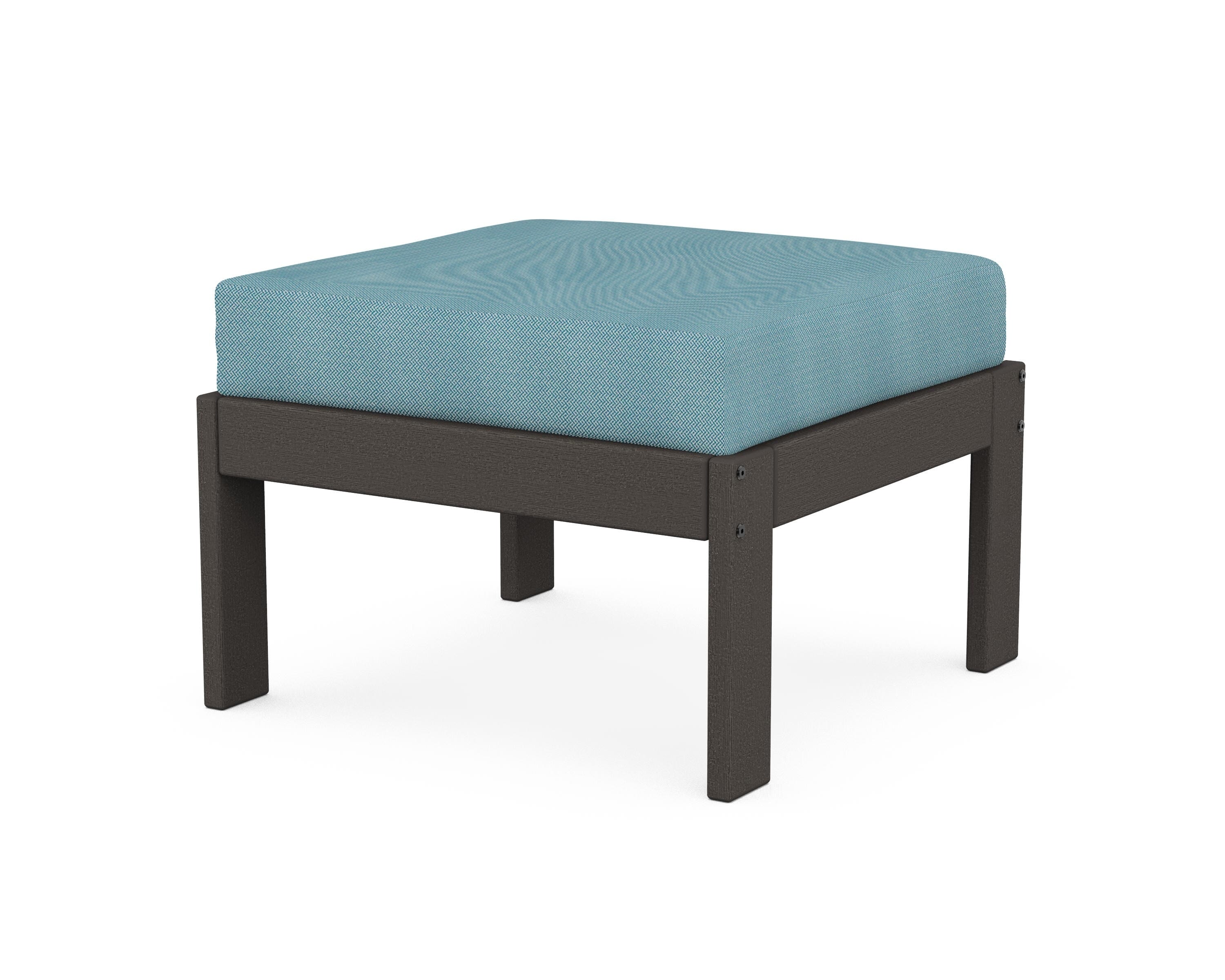 POLYWOOD® Vineyard Modular Ottoman in Vintage Coffee / Lattice Sky Blue