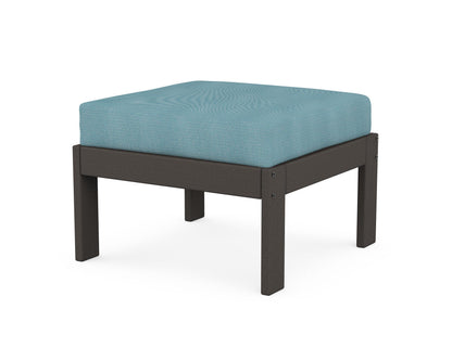 POLYWOOD® Vineyard Modular Ottoman in Vintage Coffee / Lattice Sky Blue
