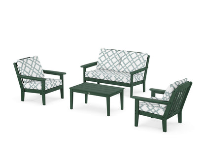 Country Living Cottage 4-Piece Deep Seating Set with Loveseat in Green / Trellis Glacier Spa