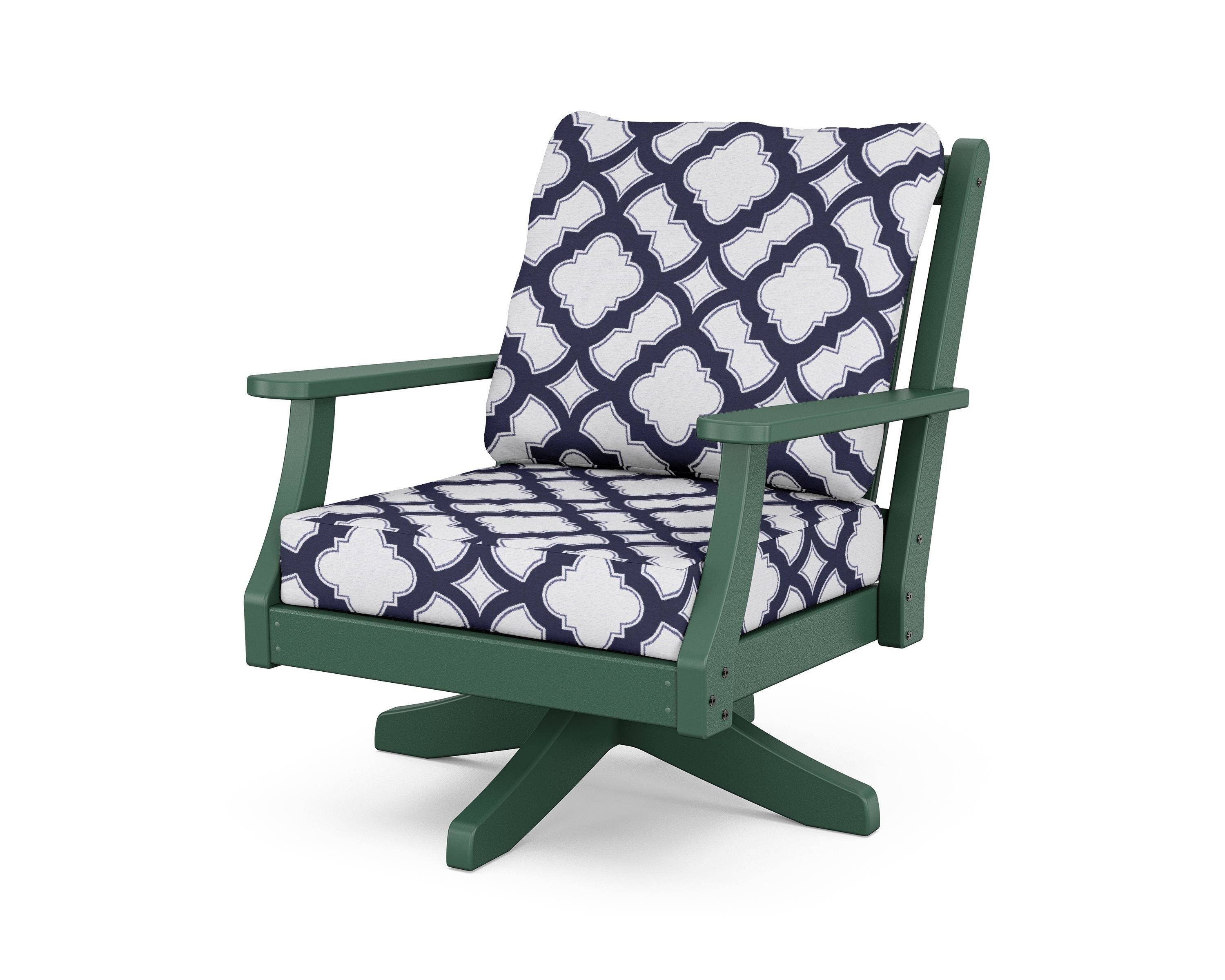 Country Living Wovendale Deep Seating Swivel Chair in Green / Trellis Navy