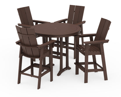 POLYWOOD® Modern Curveback Adirondack 5-Piece Nautical Trestle Bar Set in Mahogany