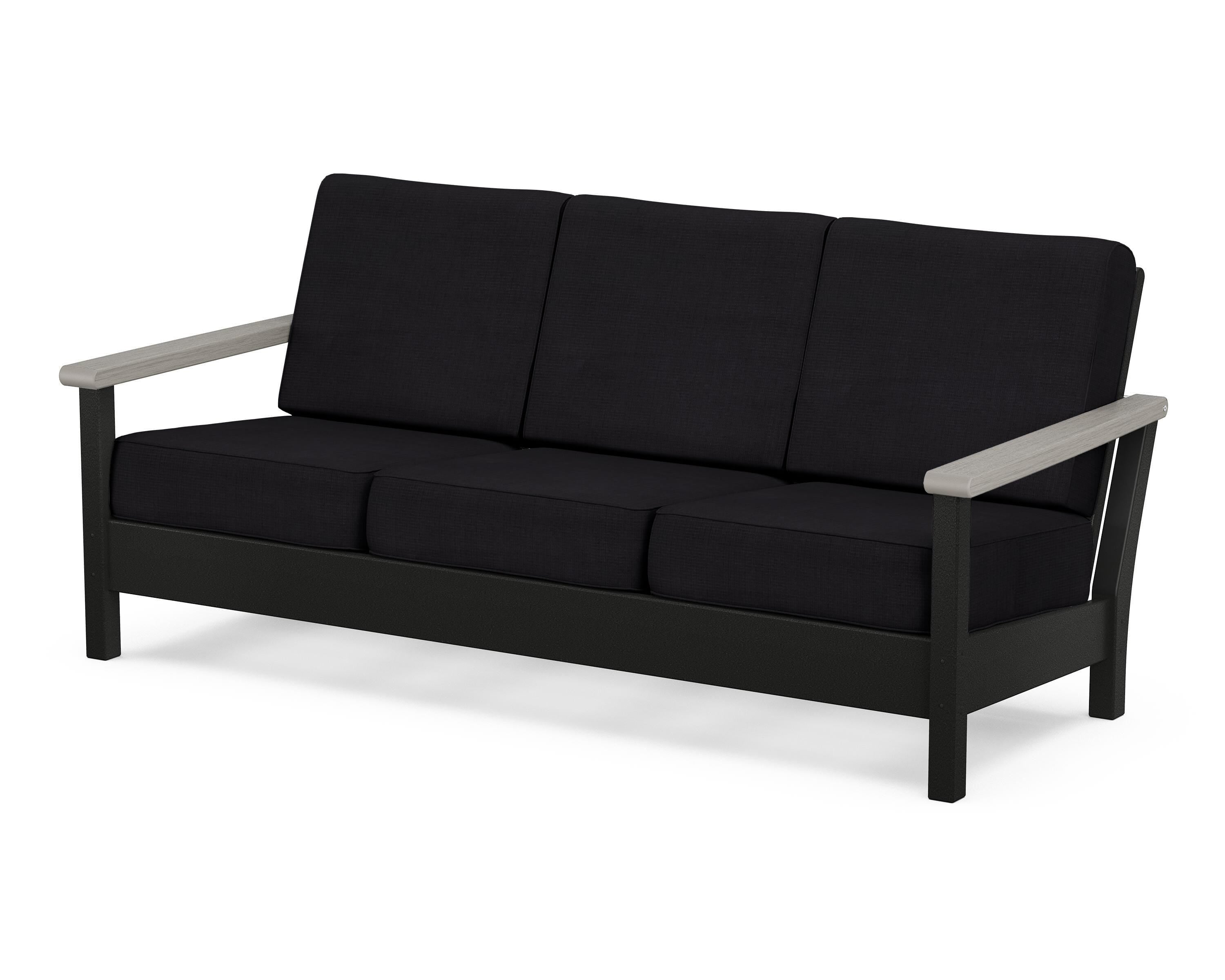 POLYWOOD® Harbour Deep Seating Sofa in Black / Driftwood / Midnight Linen