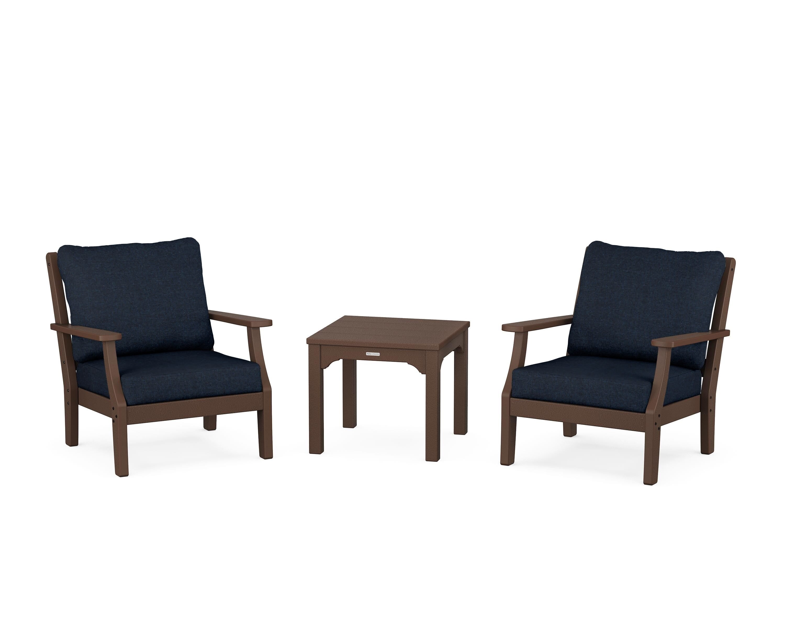 Martha Stewart by POLYWOOD® Chinoiserie 3-Piece Deep Seating Set in Mahogany / Marine Indigo