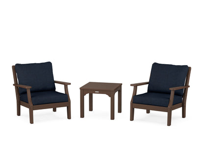 Martha Stewart by POLYWOOD® Chinoiserie 3-Piece Deep Seating Set in Mahogany / Marine Indigo