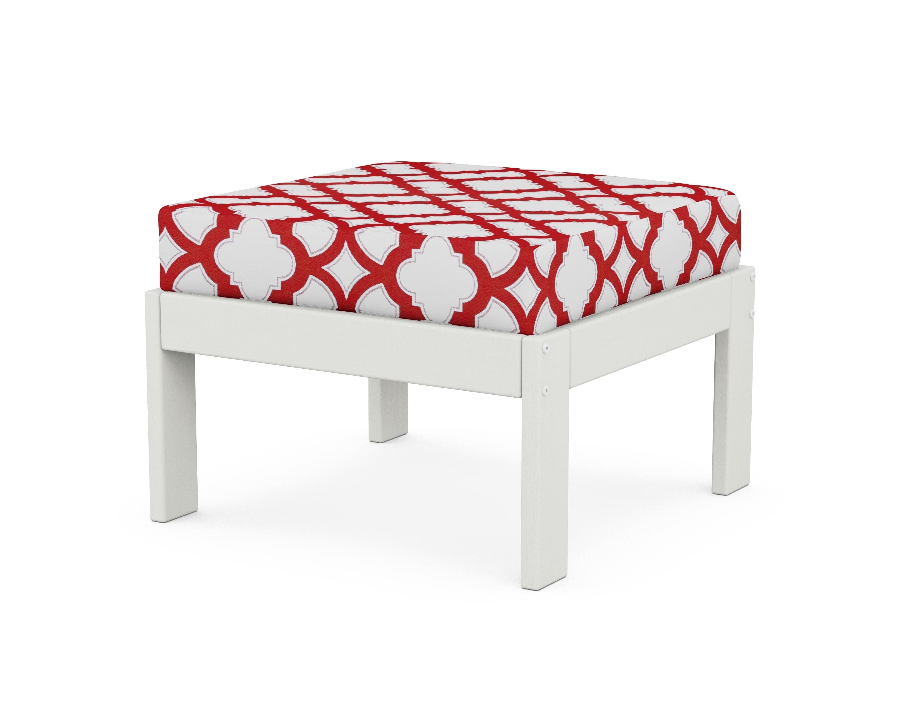 POLYWOOD® Vineyard Modular Ottoman in Vintage White / Trellis Crimson