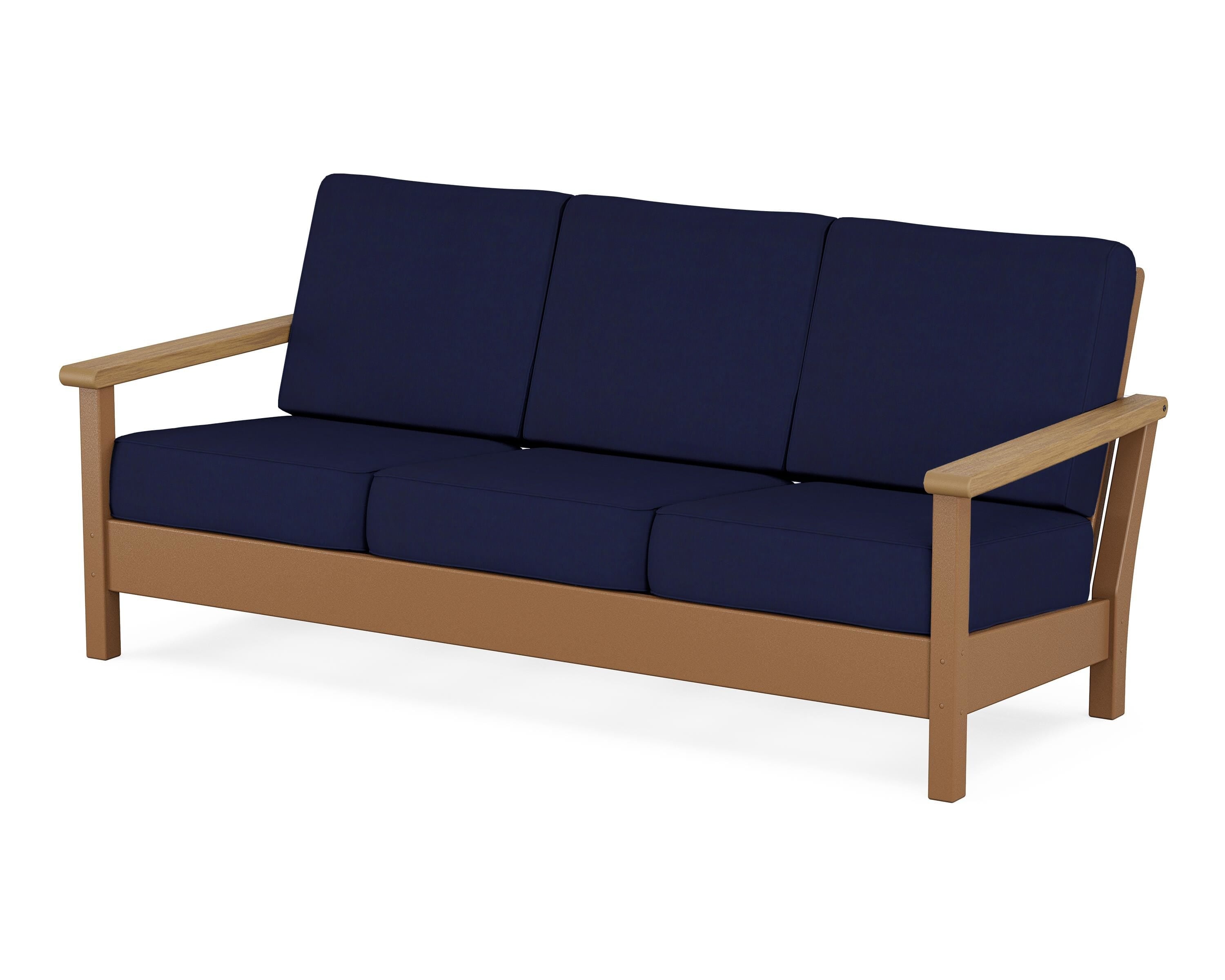 POLYWOOD® Harbour Deep Seating Sofa in Teak / Natural / Navy