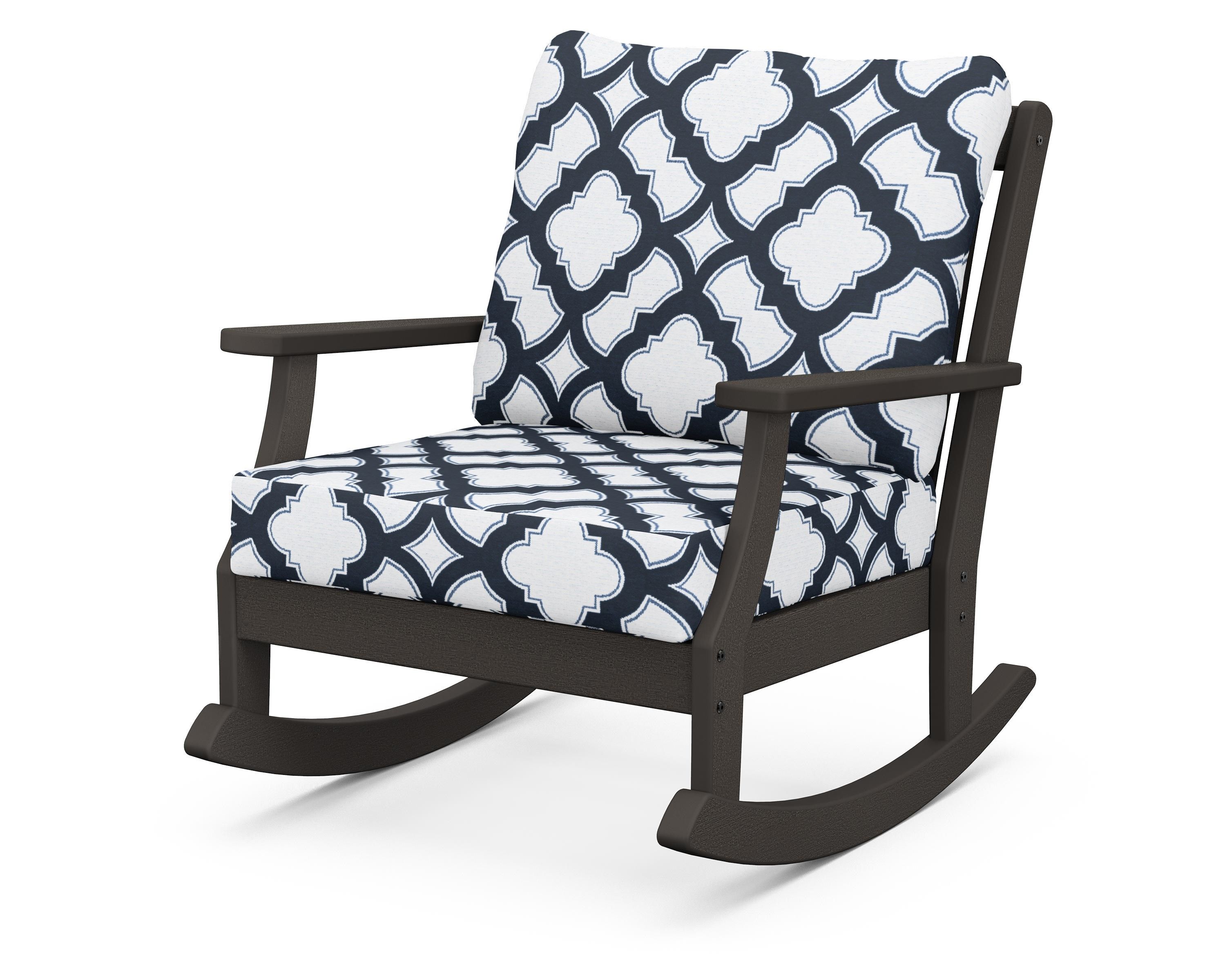 POLYWOOD® Braxton Deep Seating Rocking Chair in Vintage Coffee / Trellis Marine Indigo