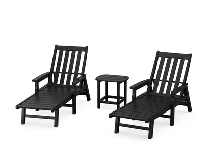 POLYWOOD® Vineyard 3-Piece Chaise with Arms Set in Black