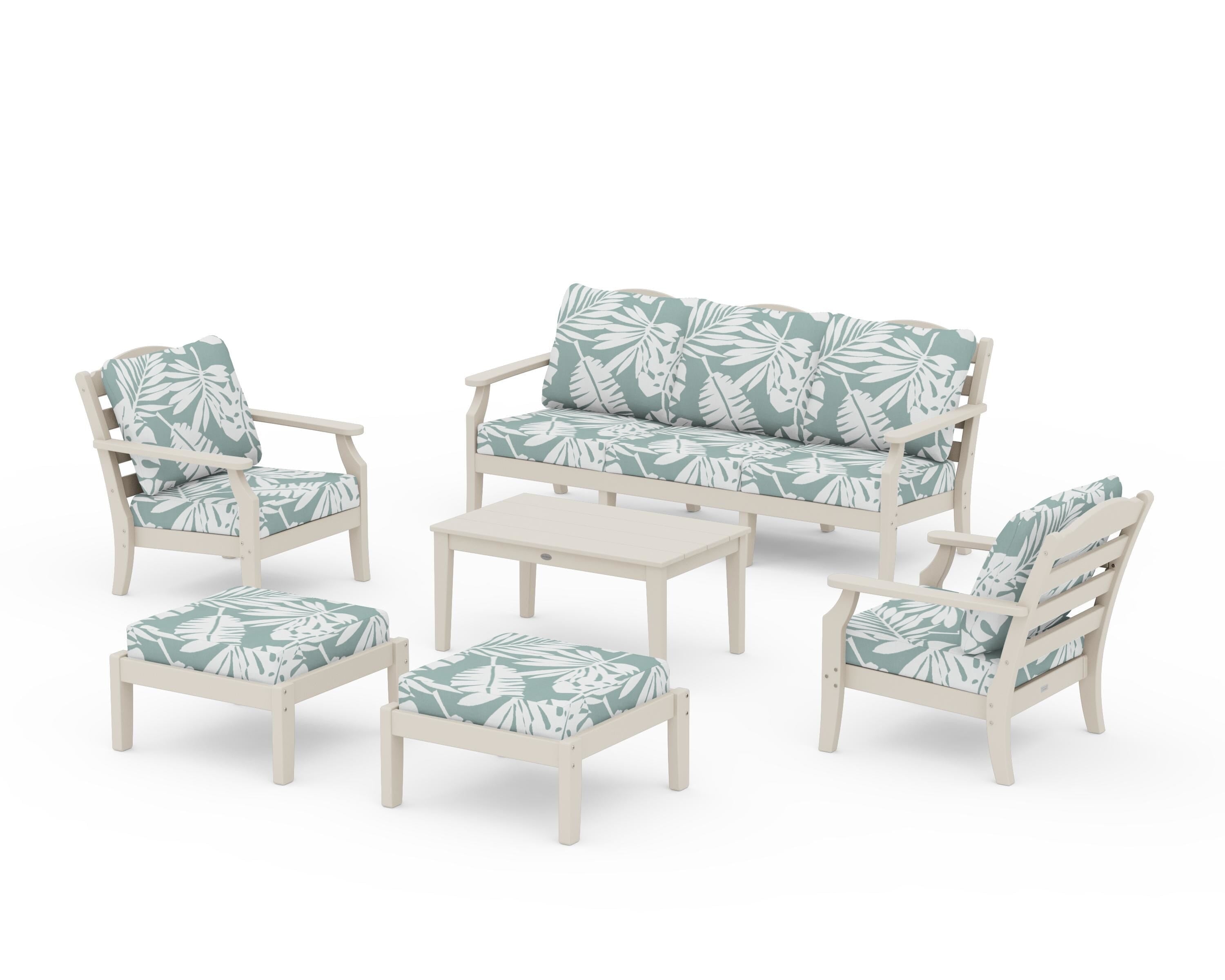 Draper James™ by  POLYWOOD® Savannah 6-Piece Lounge Sofa Set in Sand / Leaf Glacier Spa