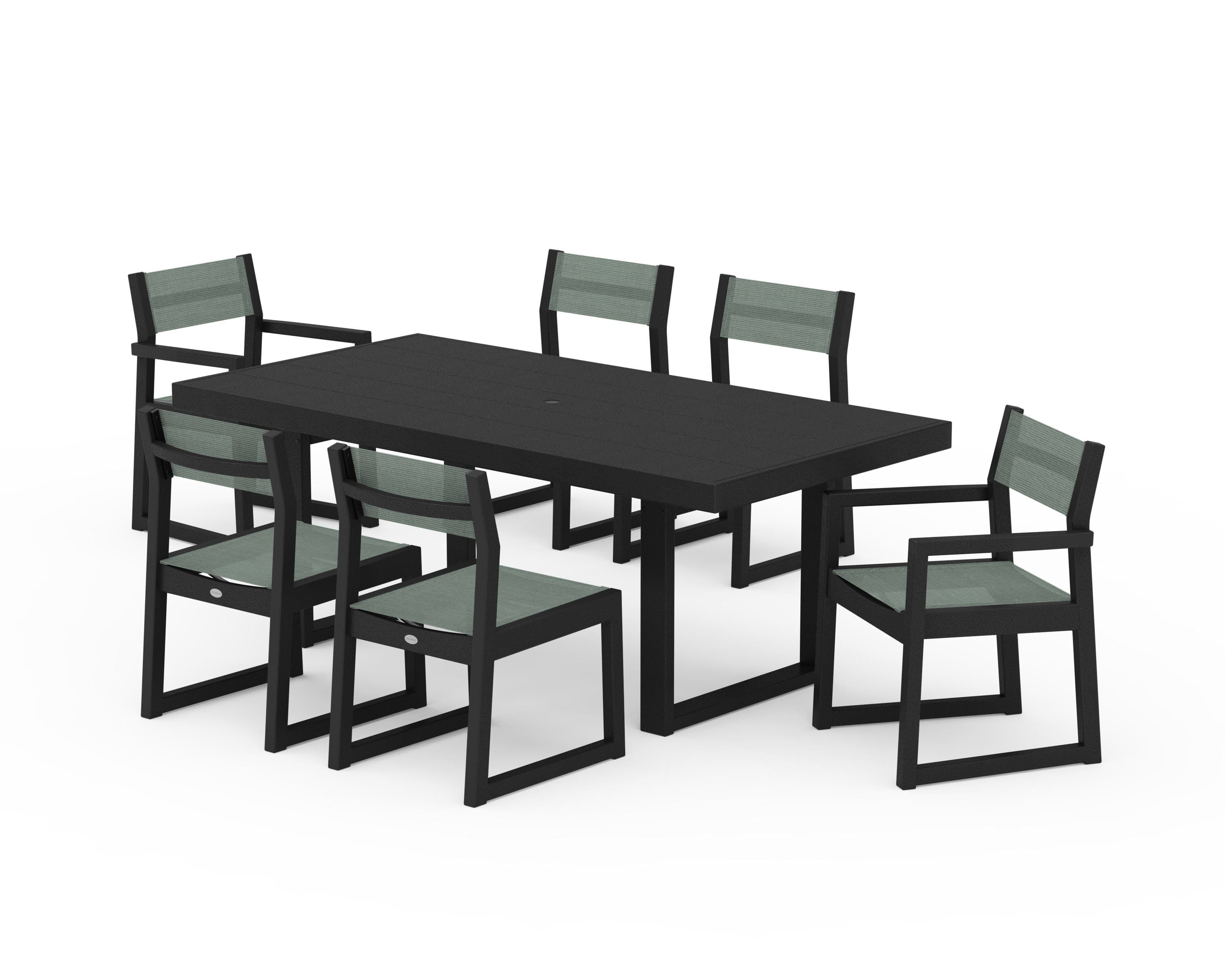 POLYWOOD® EDGE Sling 7-Piece Dining Set in Black / Dupioni Sea Mist Sling
