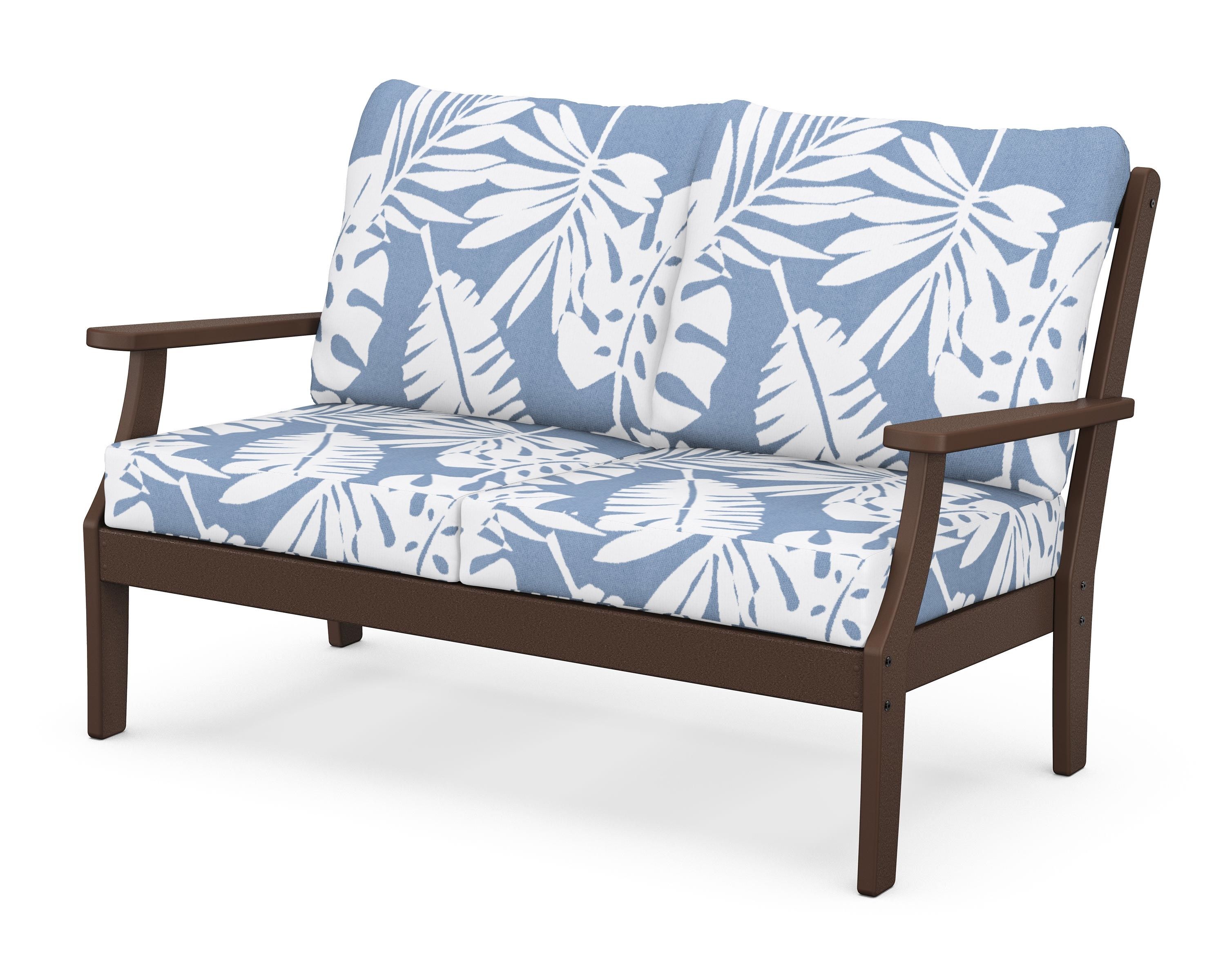 POLYWOOD® Braxton Deep Seating Loveseat in Mahogany / Leaf Sky Blue