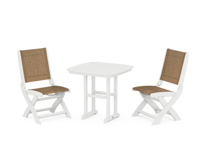 POLYWOOD® Coastal Folding Side Chair 3-Piece Dining Set in White / Burlap Sling