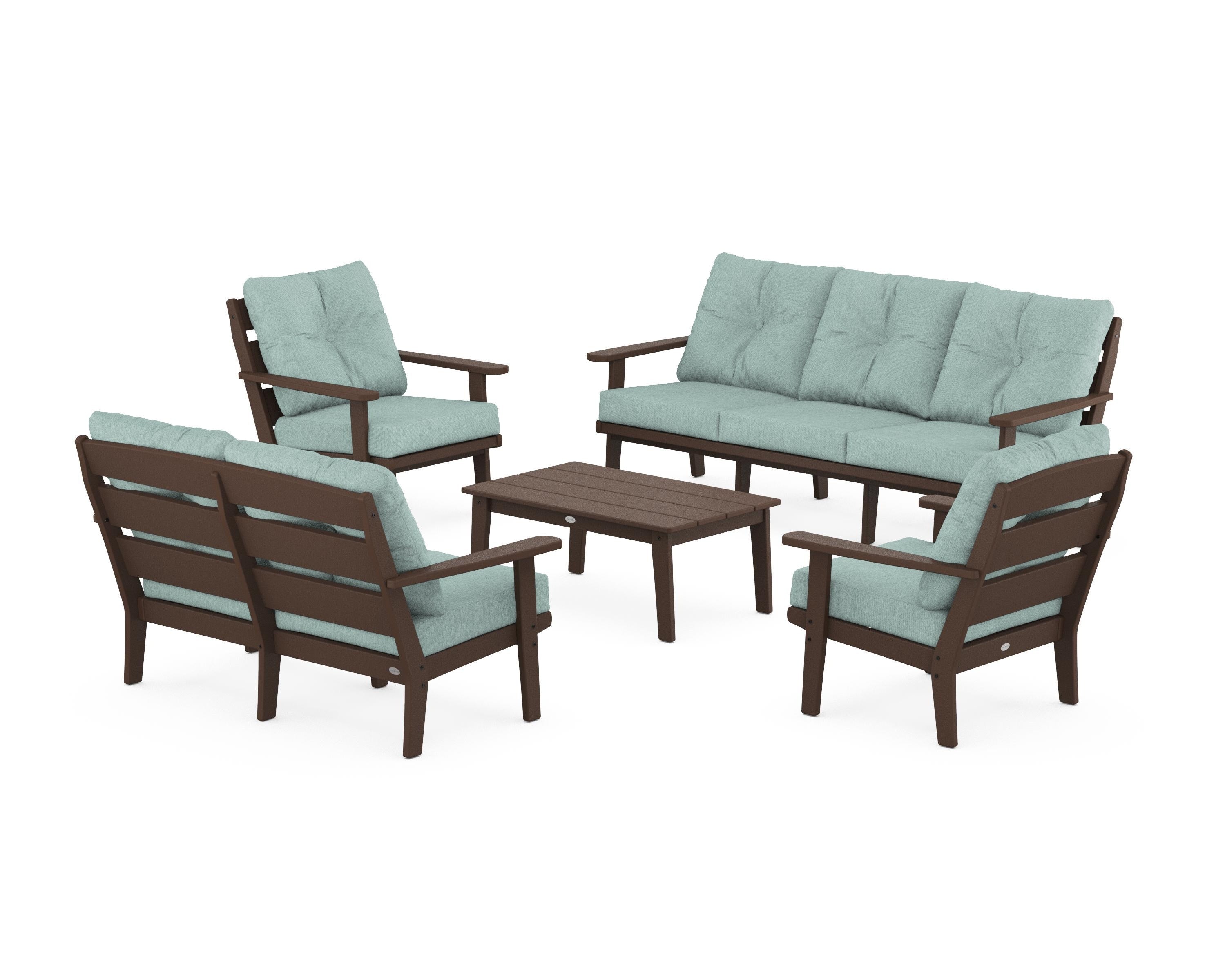POLYWOOD® Lakeside 5-Piece Lounge Sofa Set in Mahogany / Glacier Spa