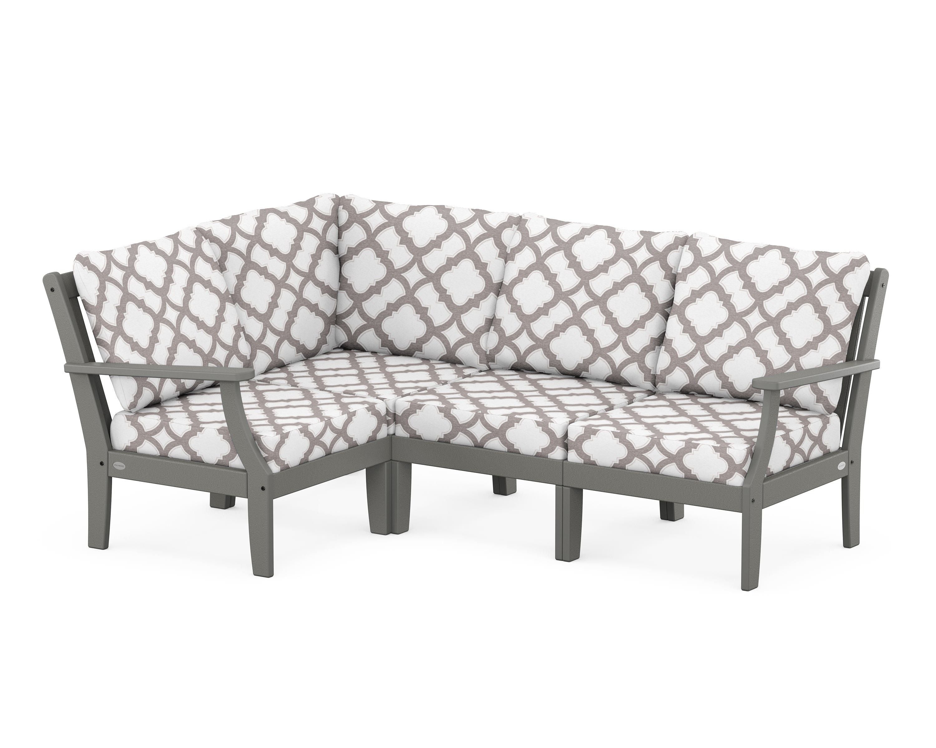 POLYWOOD® Braxton Modular 4-Piece Deep Seating Set in Slate Grey / Trellis Grey Mist
