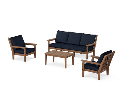 POLYWOOD® Chippendale 4-Piece Deep Seating Set with Sofa in Teak / Marine Indigo