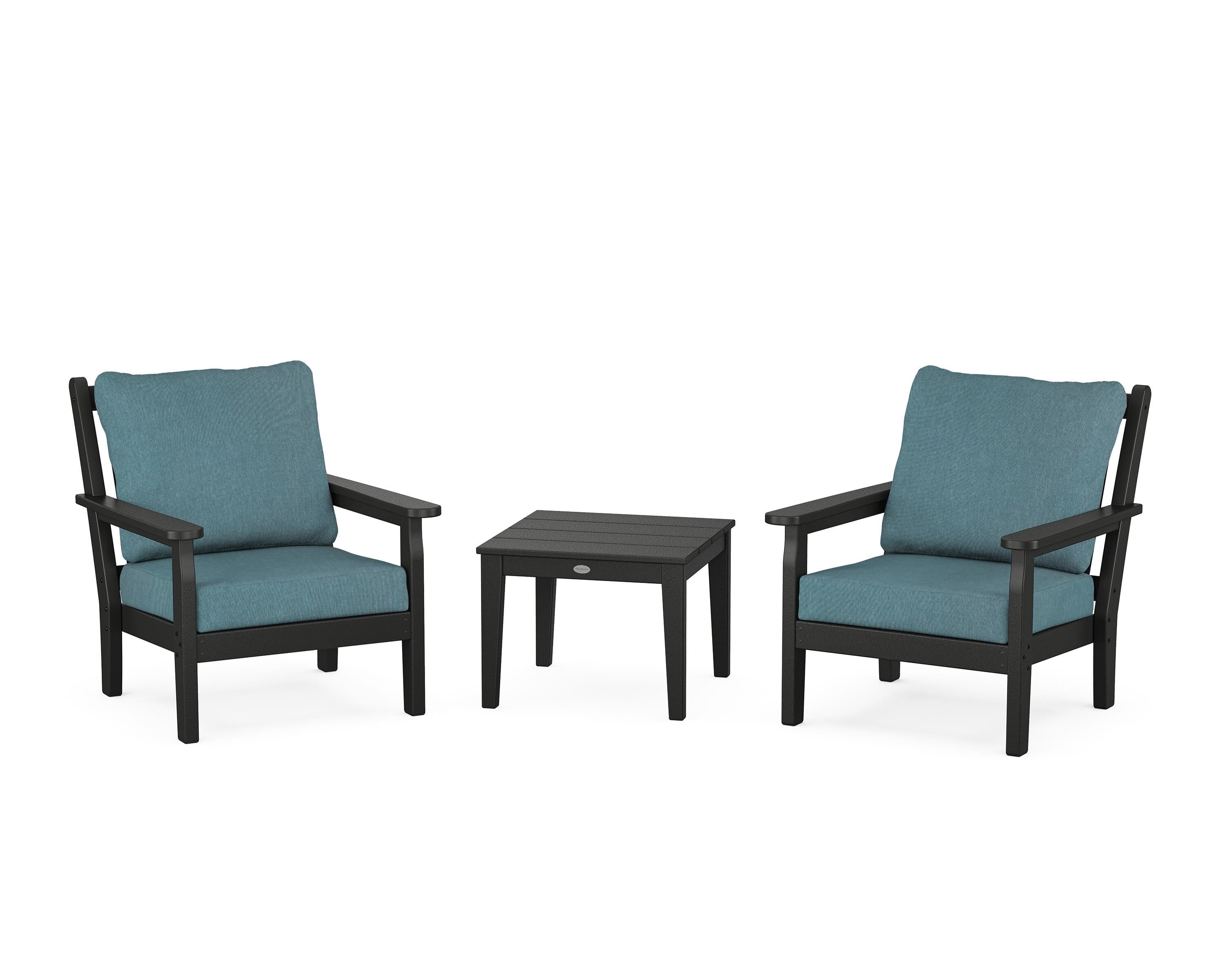 POLYWOOD® Chippendale 3-Piece Deep Seating Set in Black / Ocean Teal
