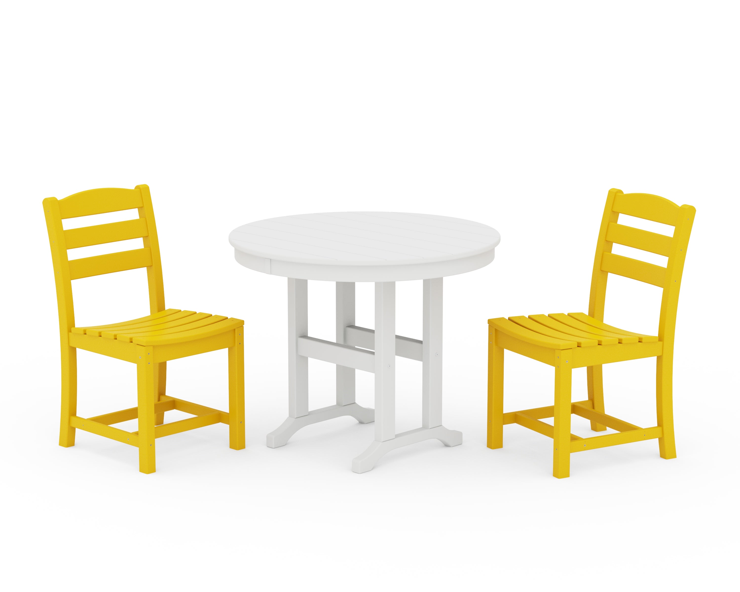 POLYWOOD® La Casa Café Side Chair 3-Piece Round Dining Set in Lemon / White