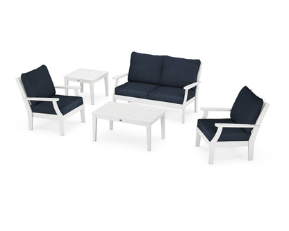 POLYWOOD® Braxton 5-Piece Deep Seating Set in White / Marine Indigo