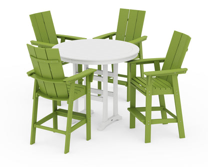 POLYWOOD® Modern Curveback Adirondack 5-Piece Nautical Trestle Bar Set in Lime / White