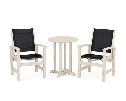 POLYWOOD® Coastal 3-Piece Round Bistro Dining Set in Sand / Black Sling