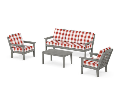 Country Living Cottage 4-Piece Deep Seating Set with Sofa in Slate Grey / Buffalo Plaid Crimson