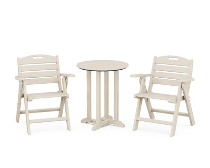 POLYWOOD® Nautical Folding Lowback Chair 3-Piece Round Bistro Dining Set in Sand