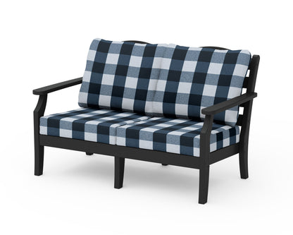 Draper James™ by  POLYWOOD® Savannah Deep Seating Loveseat in Black / Buffalo Plaid Marine Indigo