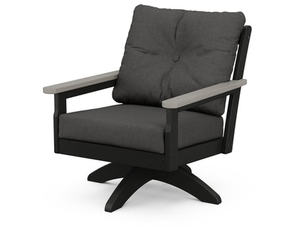 POLYWOOD® Vineyard Deep Seating Swivel Chair in Black / Driftwood / Spectrum Carbon