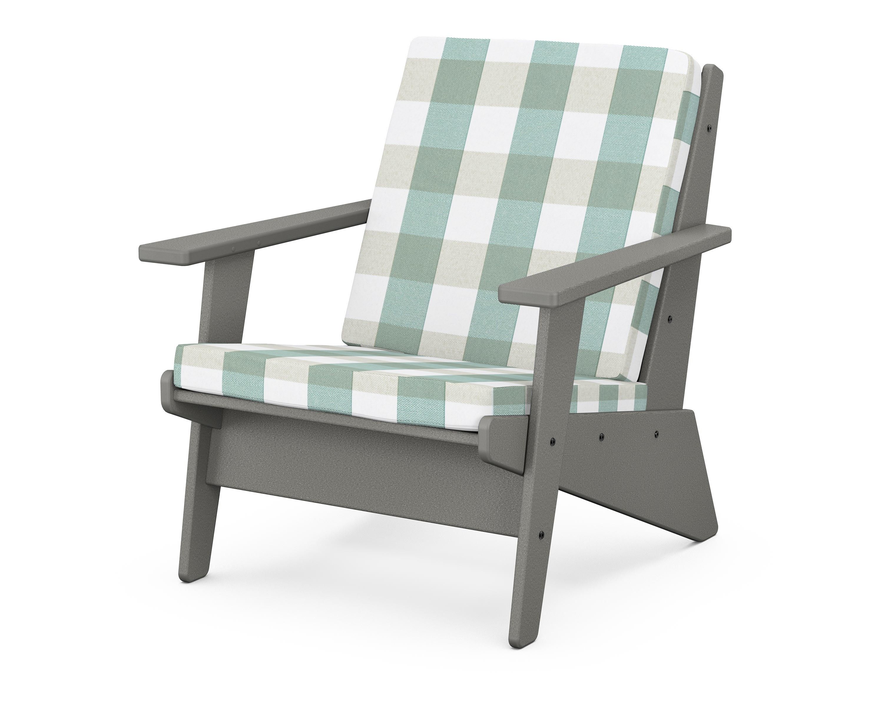 POLYWOOD® Riviera Modern Lounge Chair in Slate Grey / Buffalo Plaid Glacier Spa
